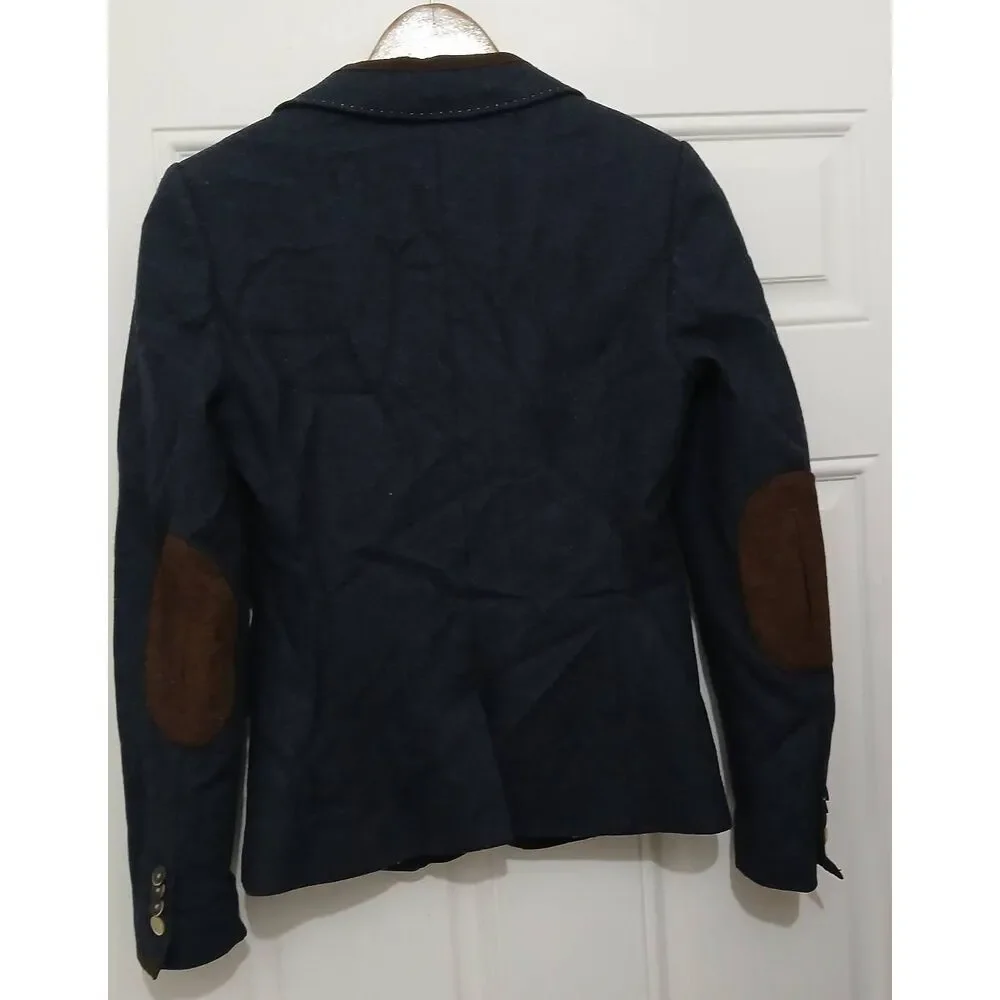 Ted baker womens US size 4 blazer blue 100% wool brown elbow patchwork - Picture 5 of 9